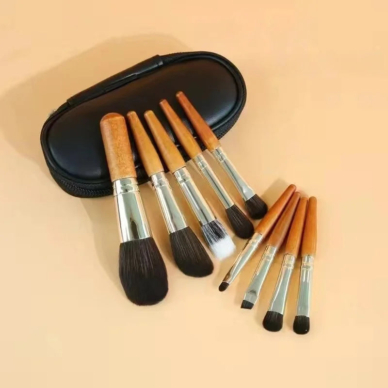 Mini 9pcs Pack Makeup Brush Set Novice Portable Travel Complete Set Soft Fur Makeup Brush Beginner Makeup Brushes With Brush Bag Qme