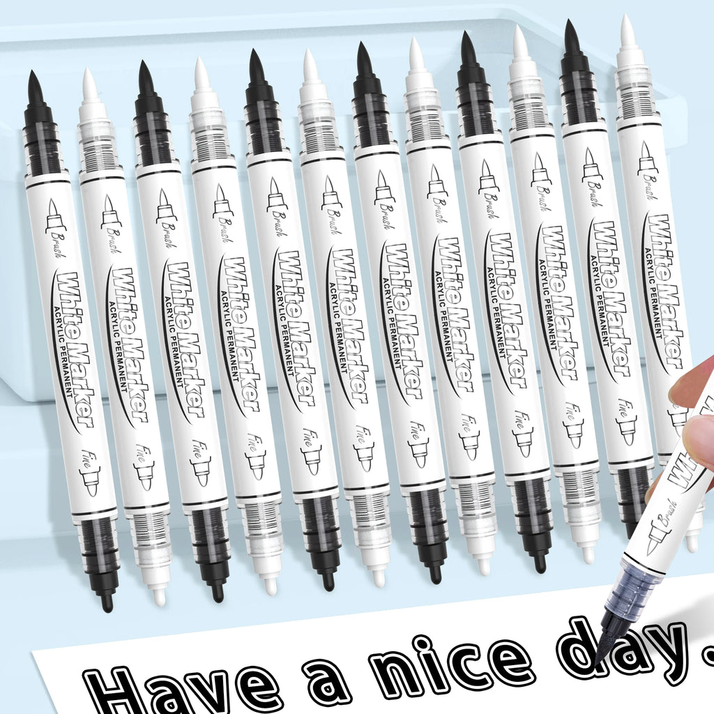 Dual Tip Permanent Acrylic Paint Markers Pens Black White Large Capacity Graffiti Marker for Fabric Stone Wood Glass Art DIY Qme