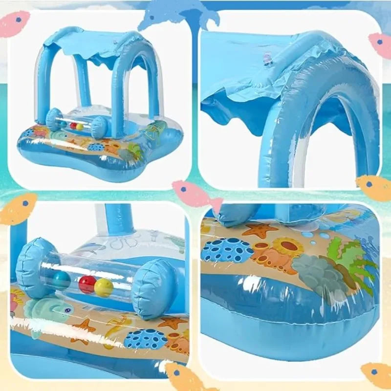 Baby Pool Float with Sun Protection Canopy Blow Up Swimming Pool Toys for Toddlers Baby Pool Float Toddler Pool Float for Baby Qme
