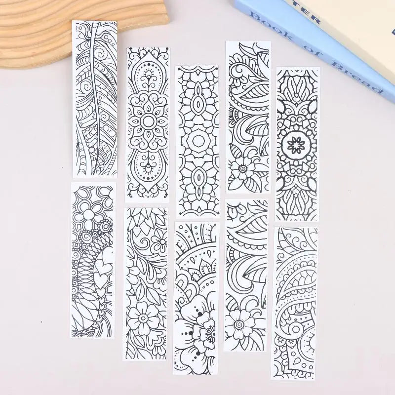 Flower Pattern Coloring Bookmarks DIY Blank Black Line Drawing Qme
