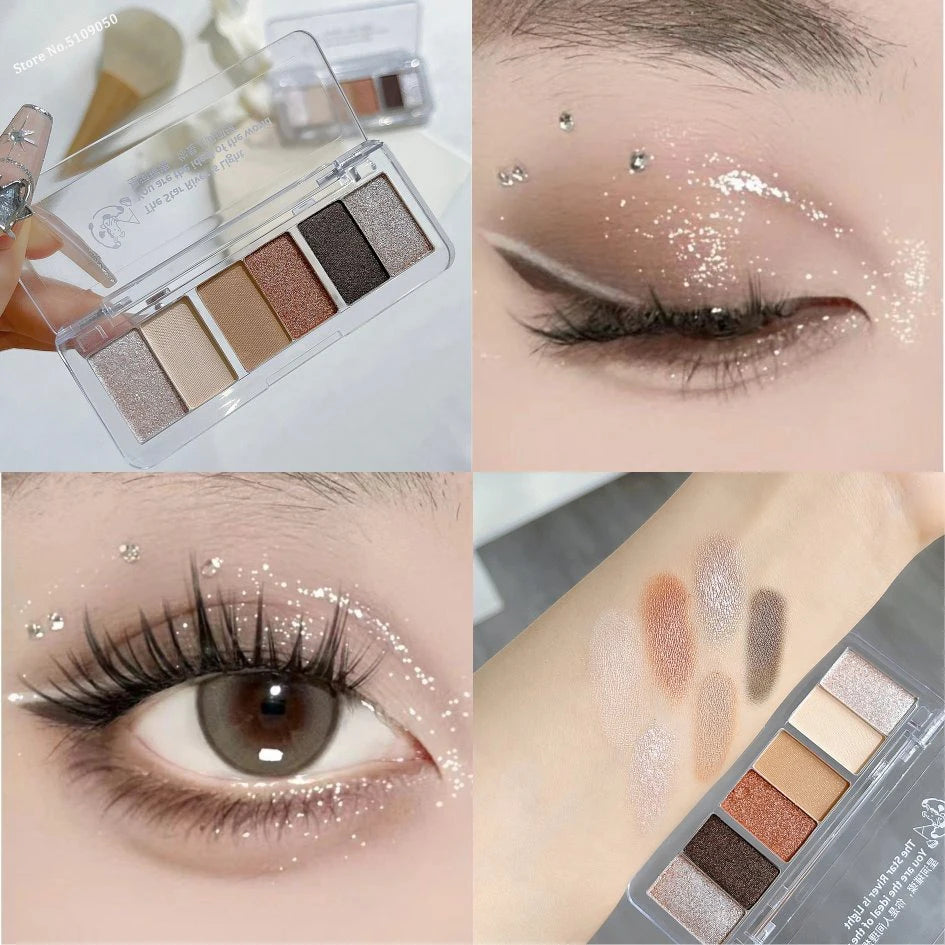 6Color Glitter Eyeshadow Strip Palette Brightening Waterproof Matte Gradient Blue-green Summer Lying Silkworm Eye Pigment Makeup Qme 03