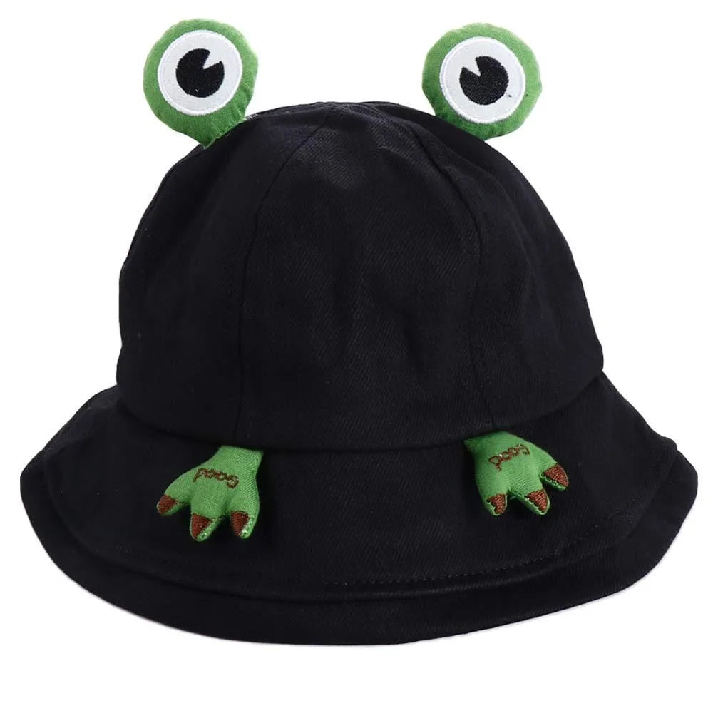 Cute Big Brim Frog Fisherman Hat Sun Protection Breathable Women Qme Black