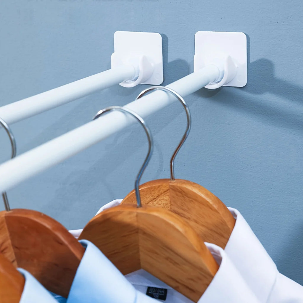 Adhesive Shower Curtain Rod Holder, Strong Secure Free Punch Paste Bracket Clip, Telescopic Rod Sticky Hook Qme