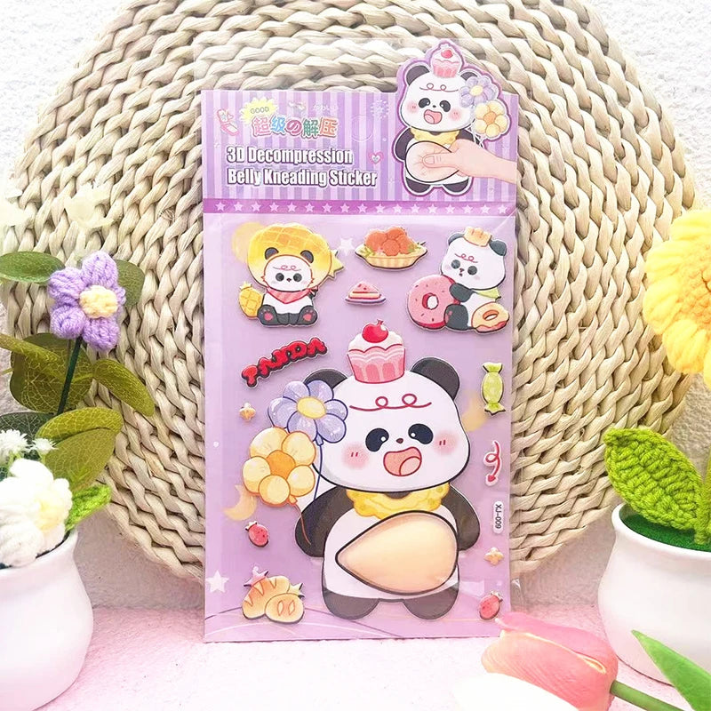 1PC Lovely Animal 3D Stereo Tummy Press Fun Stress Relief Sticker,Rabbit Panda for DIY Craft,Scrapbook,Phone Case Decor Qme 1