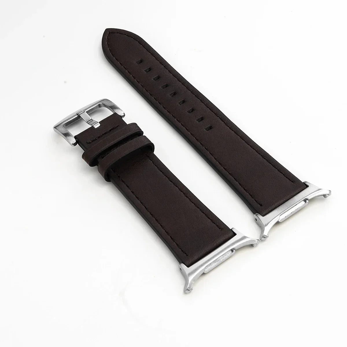 Leather Band for Samsung Galaxy Watch 7 Ultra 47mm No Gaps Strap SmartWatch Bracelet for Galaxy Watch 7Ultra Wristband Correa Qme DBrown Silver Galaxy Watch 7 Ultra