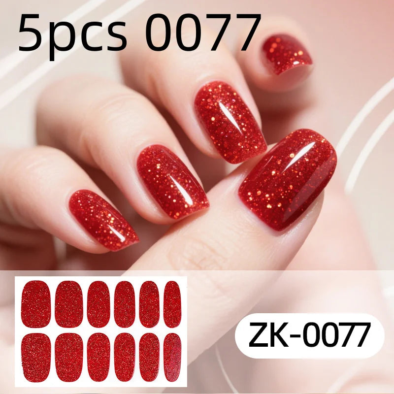 Nail Full Wrap Stickers Nail Glitter Self Adhesive Gel Nail Sticker for Women Home DIY Nail Supplies Manicure Kit Qme 5pcs 0077