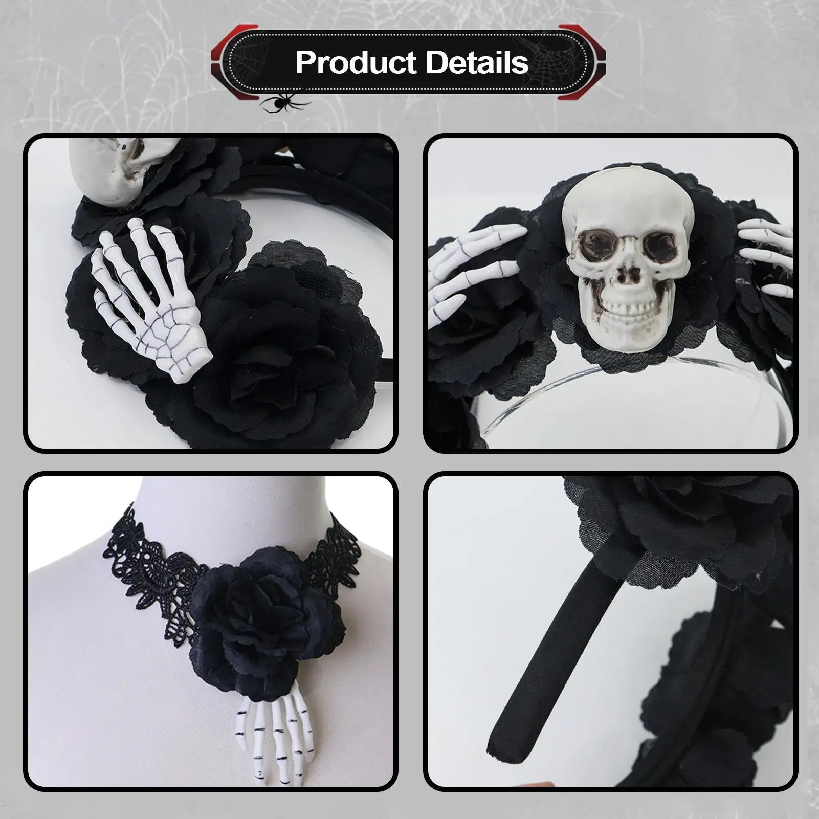 Gothic Lace Necklace Women Hair Hoop Choker Soft Goth Headdress Qme