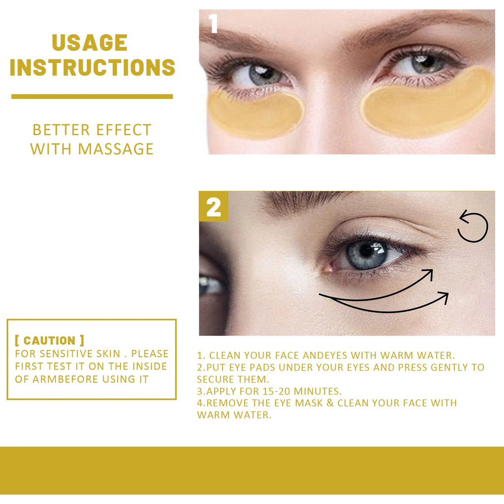 24K Gold Eye Treatment Mask Remove Dark Eye Circles Firming Fade Fine Lines Anti-Aging Hyaluronic Acid Collagen Under Eye Mask Qme