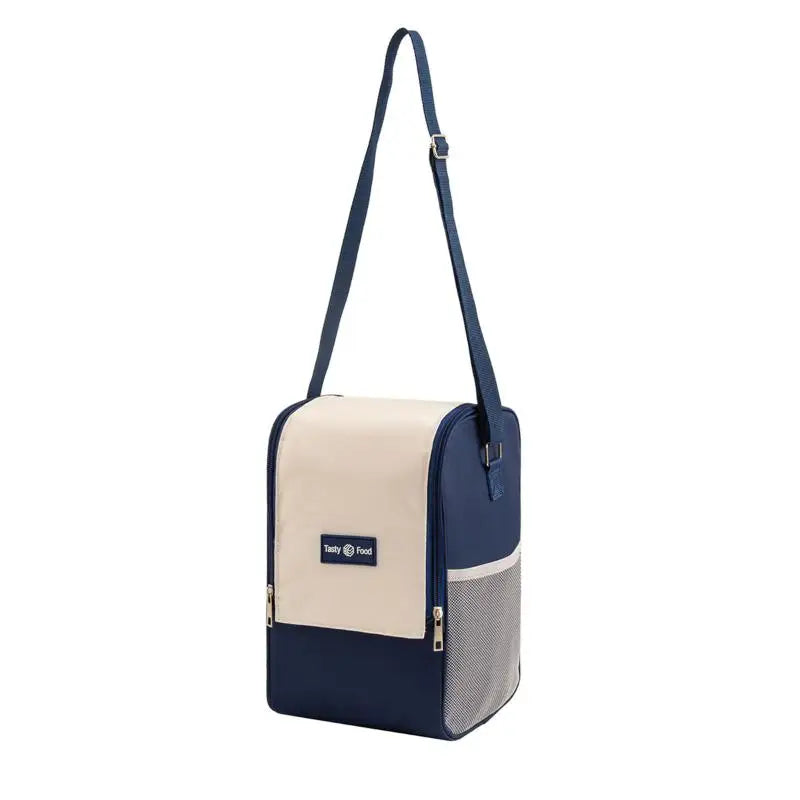 Double Pull Insulation Bag Large Capacity Lunch Ice Shoulder Strap Qme Blue