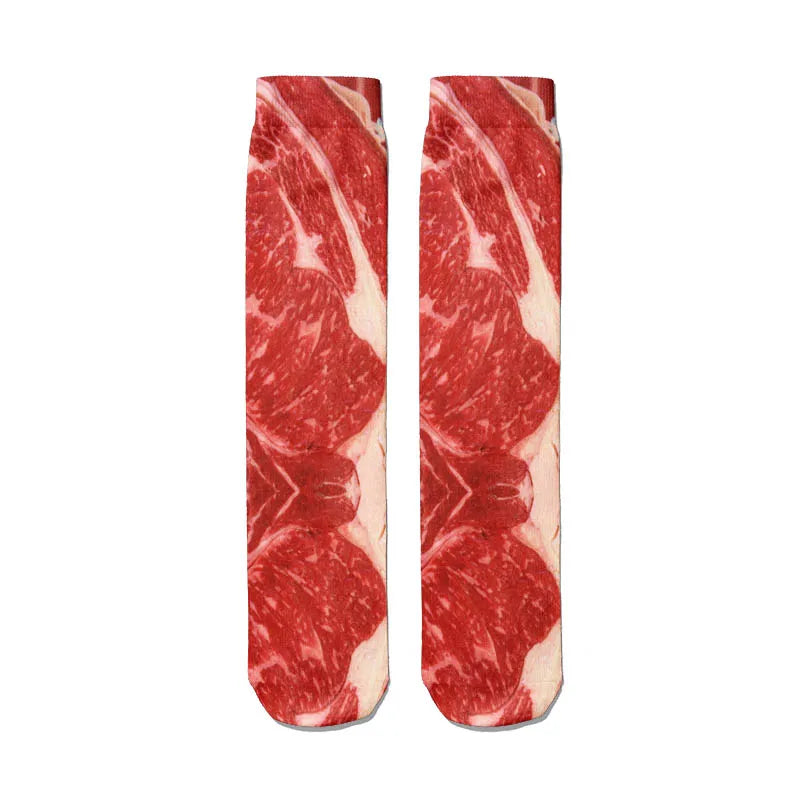 Very Popular Pork Belly Printed Socks Women's Happy Food Kawaii Qme style1 One Size