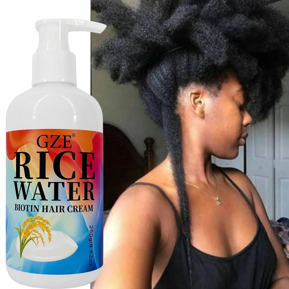 GZE Rice Water Biotin Hair Cream Strong Hair Deep Hydrating Moisturizing For All Hair Types Qme