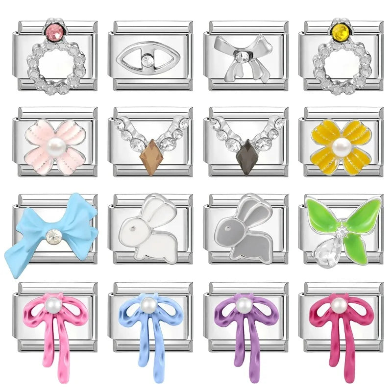 1Pcs 9×10mm Colorful Bowknots Pearl Italian Stainless Steel Charm Beads For Women Bracelet Jewelry Manufacturing Accessories Qme