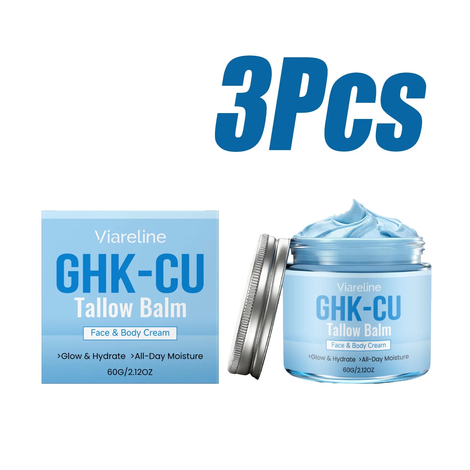 Natural GHK-CU Copper Peptide Tallow Balm for Face Body Firming Hydrating Brightening Moisturizer for Mature Dry Sensitive Skin Qme 3 x 60g Boxed
