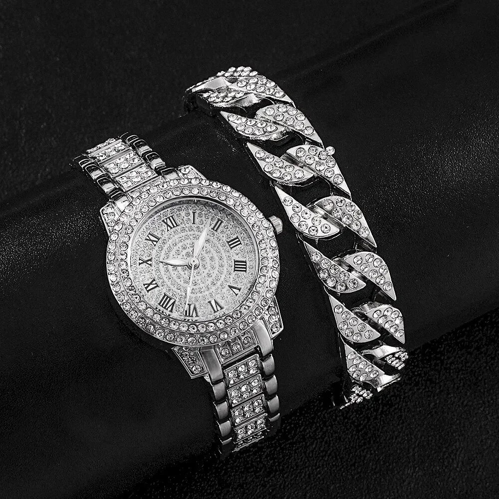 Diamond Women Watches Gold Watch Ladies Wrist Watches Luxury Brand Rhinestone Womens Bracelet Watches Female Relogio Feminino Qme Silver