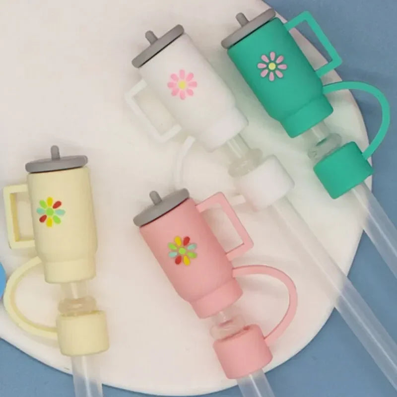 5Pcs Ins Style Cute Silicone Straw Lids Large Diameter Straw Cap Color Silicone Leakproof Plug Cold Drink Accessories Dust Cup Qme
