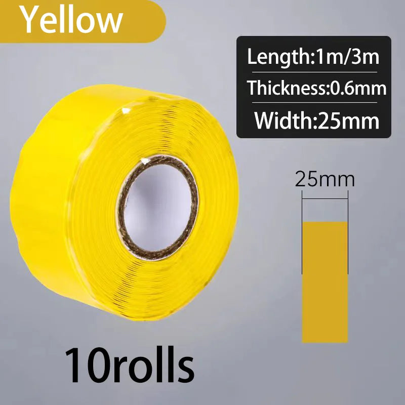 Silicone Self-Adhesive Waterproof Tape Insulation Flame Retardant Silicone High Temperature Resistant Water Pipe, Wire Qme Yellow-10PCS 3M 25mm