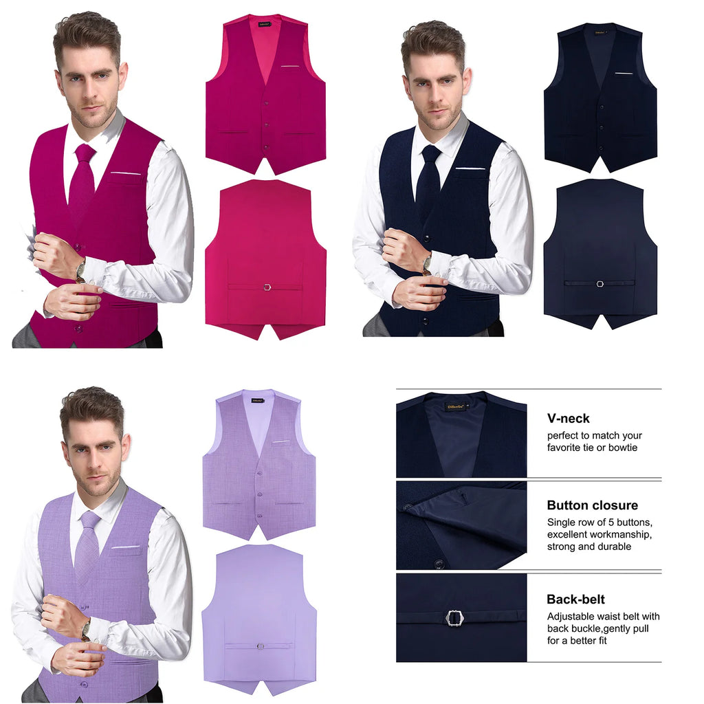 Men's Solid Formal Suit Vest – V-Neck Waistcoat with Adjustable Back Belt, Perfect for Weddings, Business Casual Occasions Qme