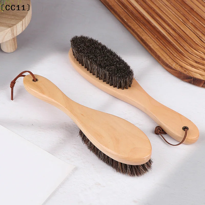 Horse Hair Brush Wooden Handle Shoe Polish Soft Horsehair Laundry Qme