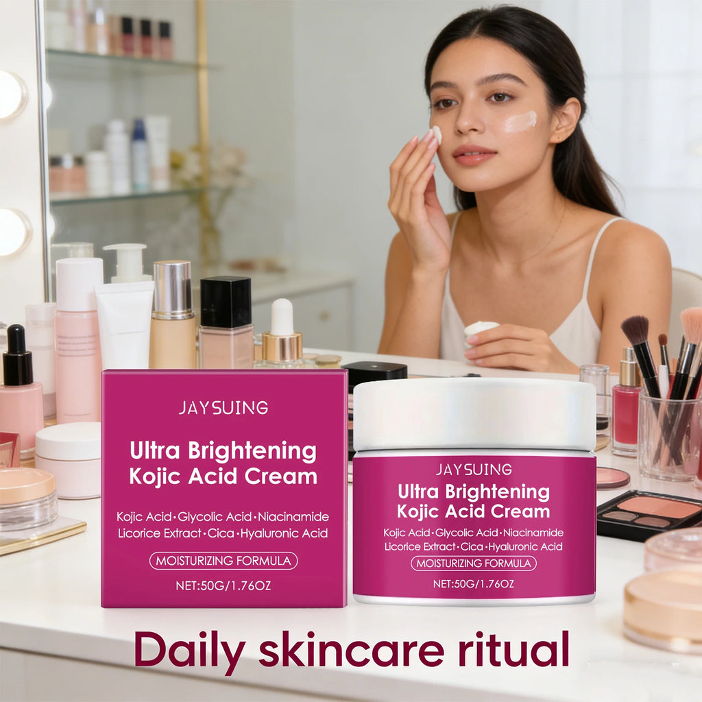 Kojic Acid Facial Cream Brightening Fast Lightens Melanin Remove Dull Pigment Strengthen Skin Barrier Moisturizes Face Cream 50g Qme