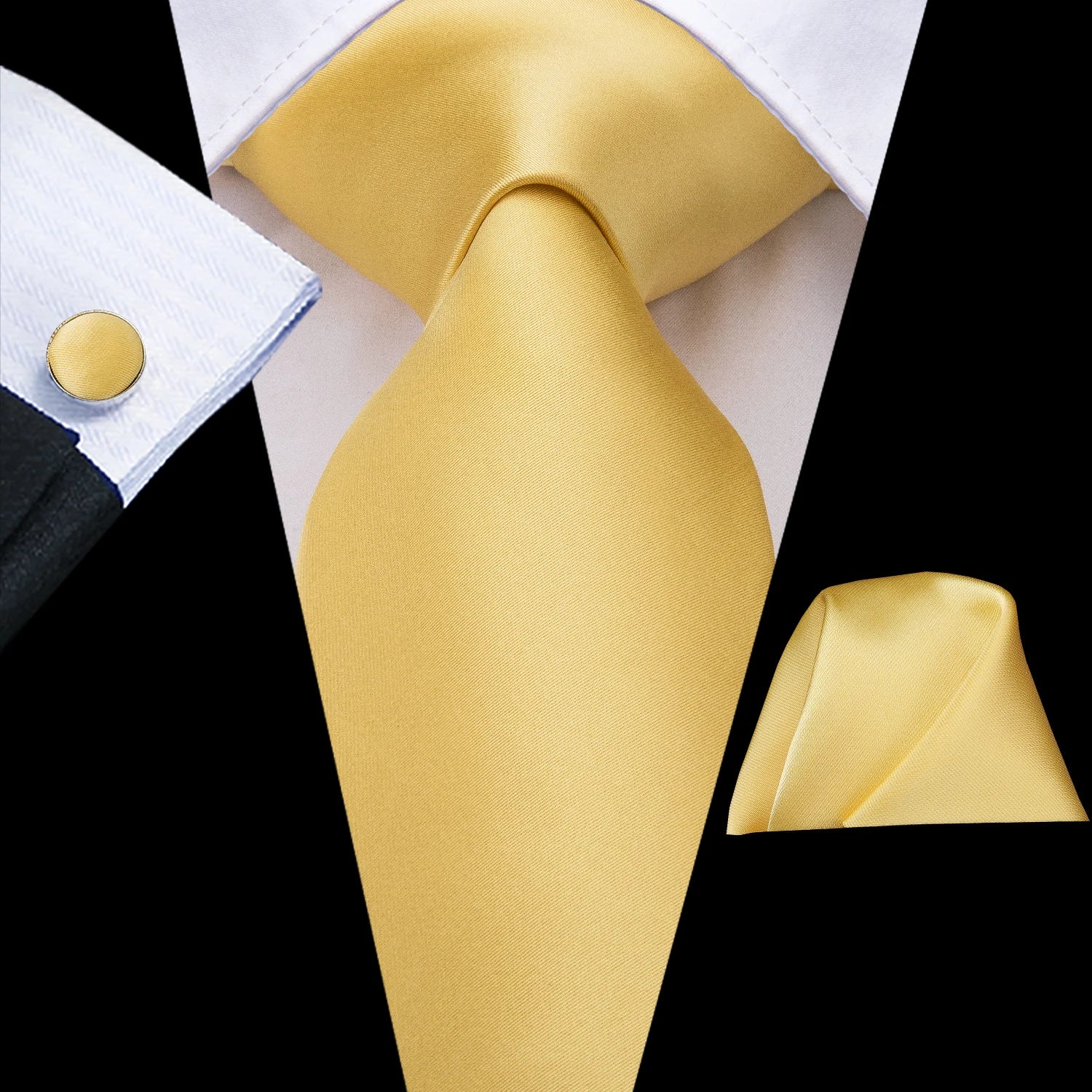 Tie Set for Men, 3-Piece Wedding Accessories with Cufflinks & Pocket Handkerchief, Striped/Floral Design Qme DPTH-LDSN3264