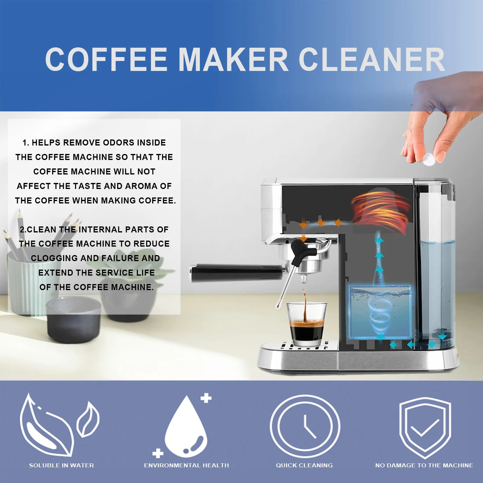 Coffee Machine Cleaning Tablets Effervescent Descaling Dirt Scale Removal Yellow Tea Dirt Stain Cleaner Tablet Descaling Agent Qme