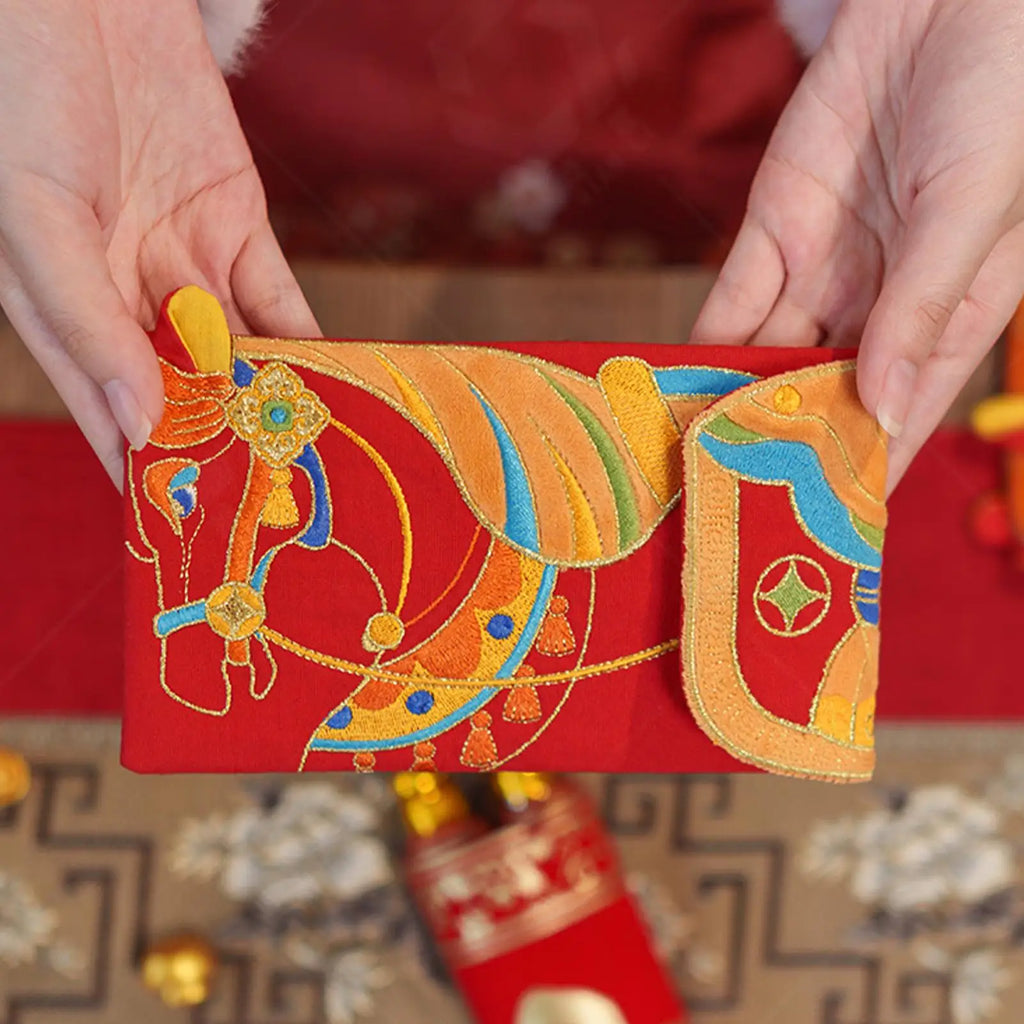 Fabric New Year Red Envelope 2026 Embroidery Fabric Money Packet Wedding Birthday Red Envelope For Adults Lovers Friends Mom Dad Qme