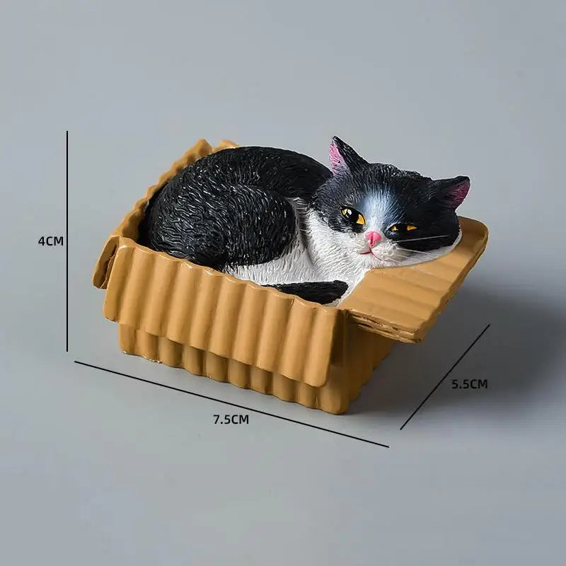 Adorable Cat In Box Napping Resin Figurine Kawaii Desktop Decor Car Ornament Ideal Gift For Cat Lovers Qme A5
