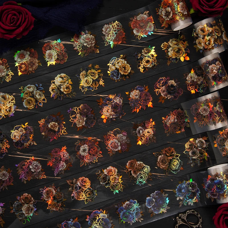 200cm/Roll Gothic Flowers PET Tape Scrapbooking Handbook Material DIY Decoration Journal Sticker Aesthetics Stattionery Tapes Qme