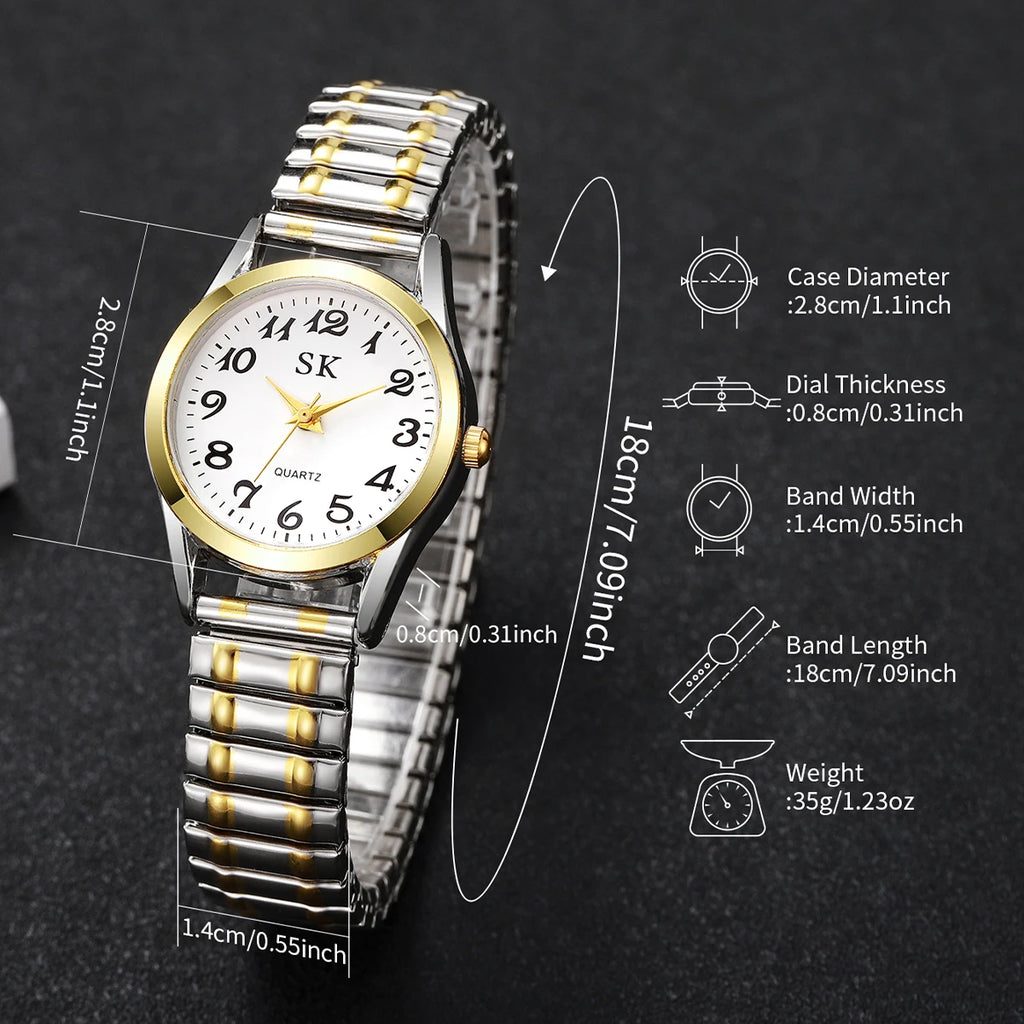 Three piece set of gold stretchable steel strip women's digital watch infinite symbol bracelet necklace, not including gift box Qme