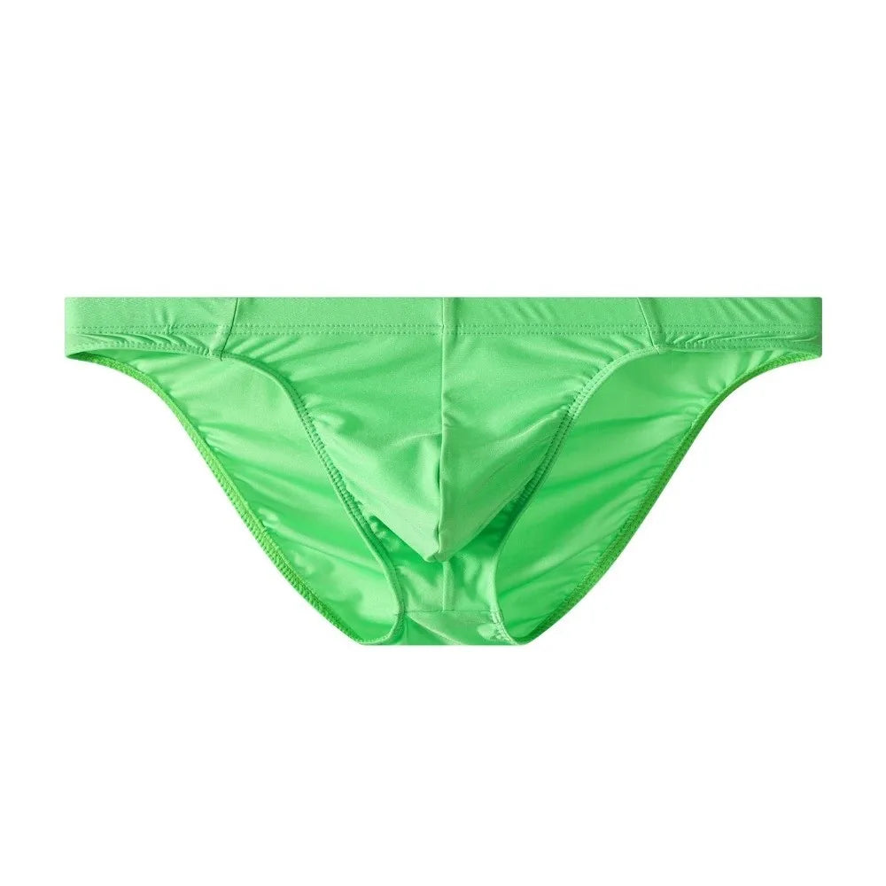 Triangle Men Ice Silk Briefs Low Waist Underpants Men's Triangle Panties Solid Color Underwear Male Seamless Briefs Men Qme Green 1XL