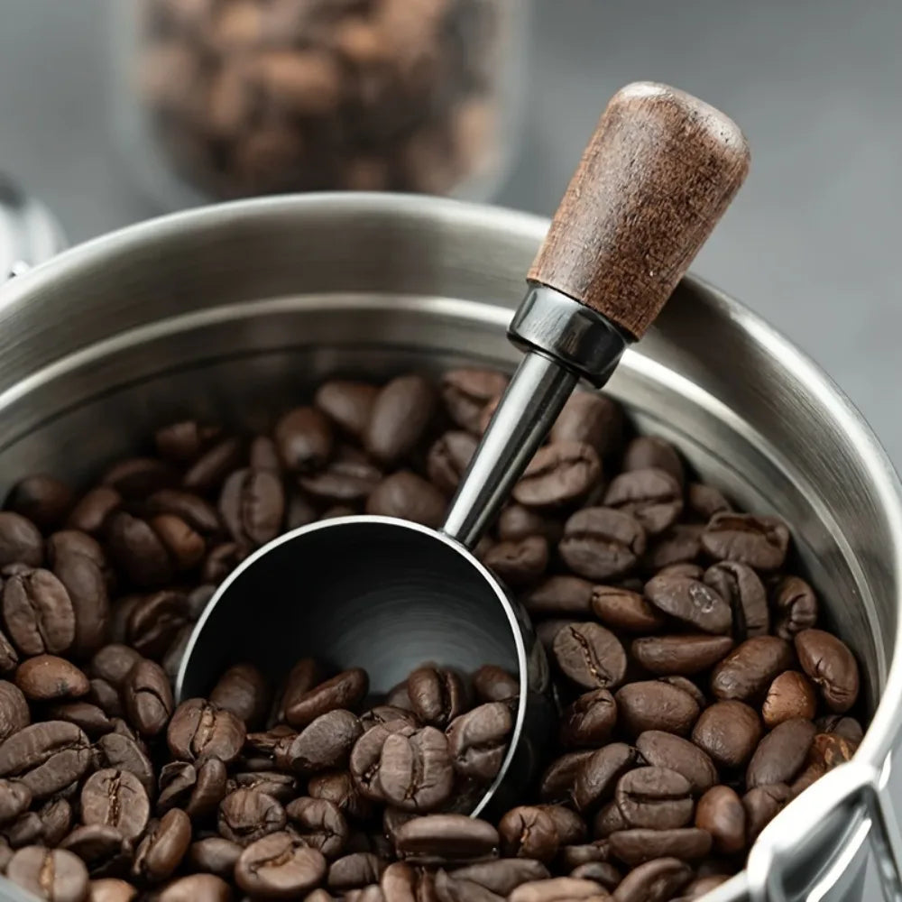 Walnut Wood Coffee Scoop Stainless Steel Long Handle Measuring Spoon Qme