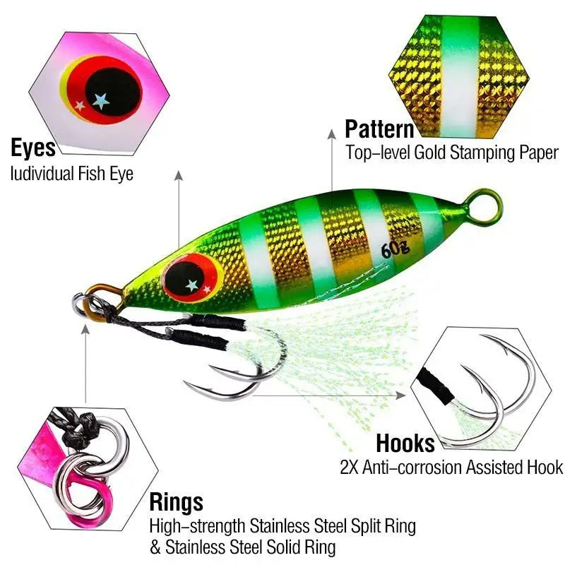Metal Jig Spoon Lure Artificial Bait Shore Slow Jigging Hard Bass Qme