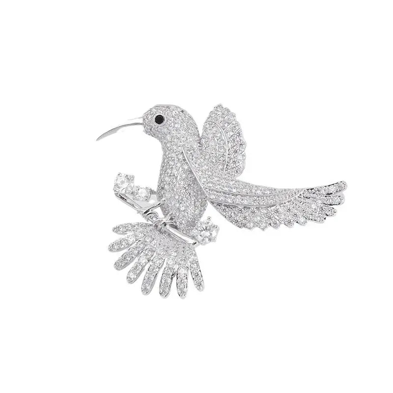Exquisite Shiny Rhinestone Hummingbird Brooches For Women Clothing Coat Jewelry Accessries Gift Qme 1pc