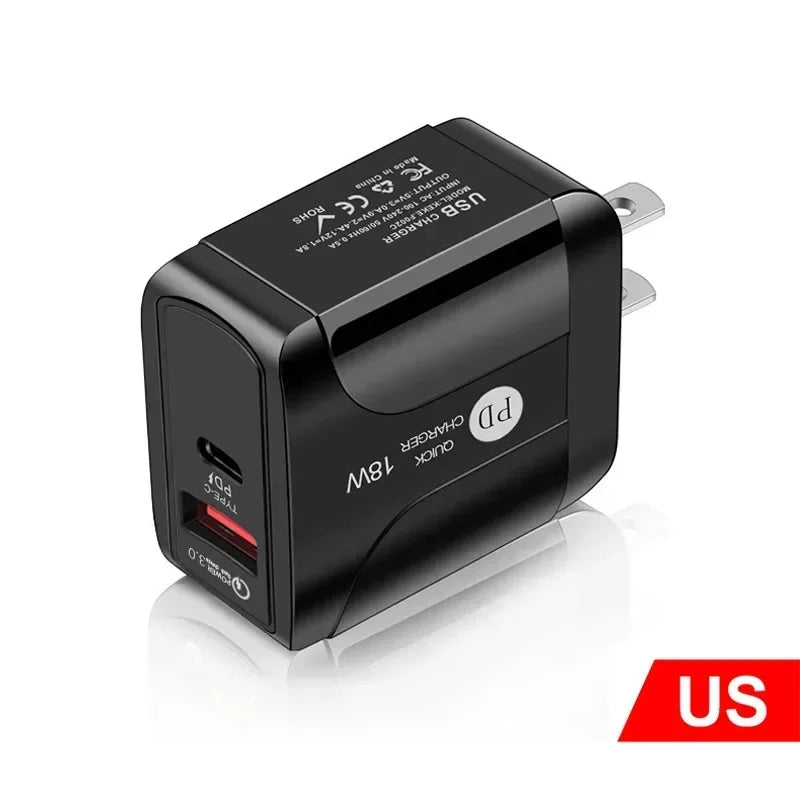 PD12W Charger, 5V2A Mobile Phone Charger, Type - c Adapter, PD + USB Charging Head, EU US UK Charging Head, New Travel Charger Qme