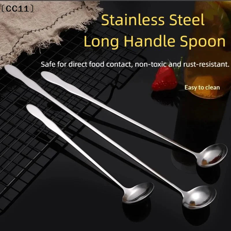 Stainless Steel Long Handle Stir Spoon Cocktails Ice Coffee Tea Qme