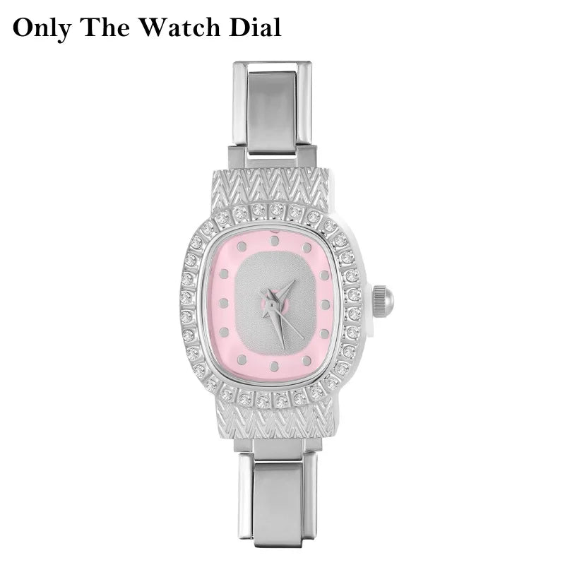 Fashion Colorful Dial Square Stainless Steel Women Zircon Series Watch Head Fit 9mm Bracelet For Party Friend Wife Jewelry Gifts Qme Style 35