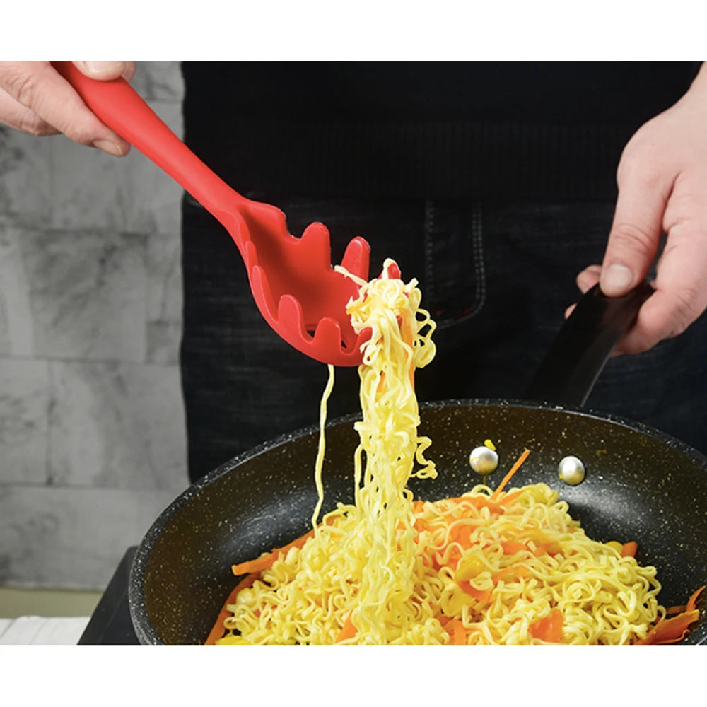 11.2 inch Pasta Fork Premium Silicone Spaghetti Strainer Heat Resistant Noodle Spoon Server Food Grade Kitchen Cooking Tools Qme