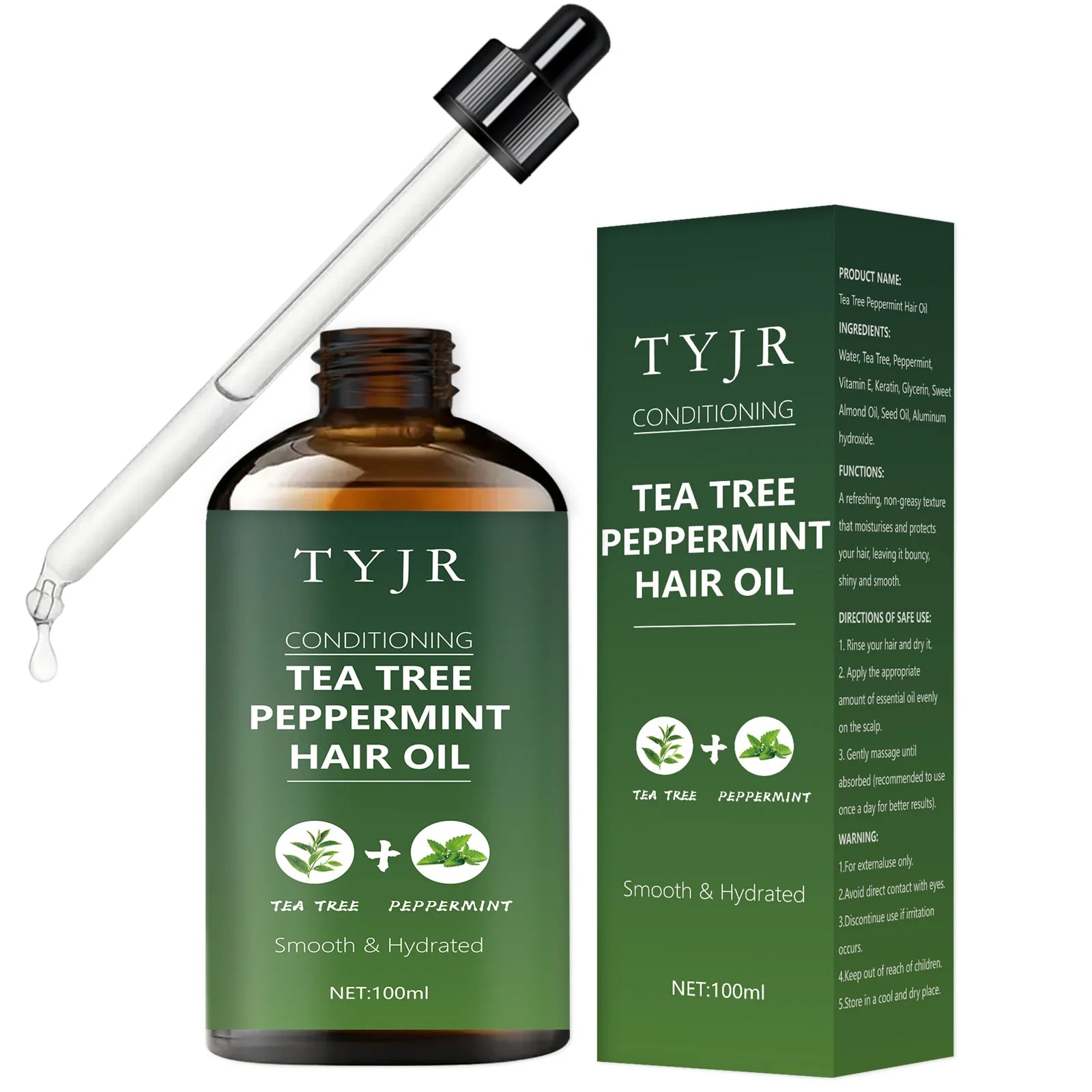 Tea tree peppermint oil for skin care, massage, shower, diffuser relaxing essential oil for face, body, nails, hair, eyelashes Qme green 100ml peppermint