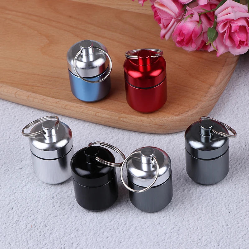 Portable Keychain Pill Case Aluminum Alloy Metal Medicine Container Qme