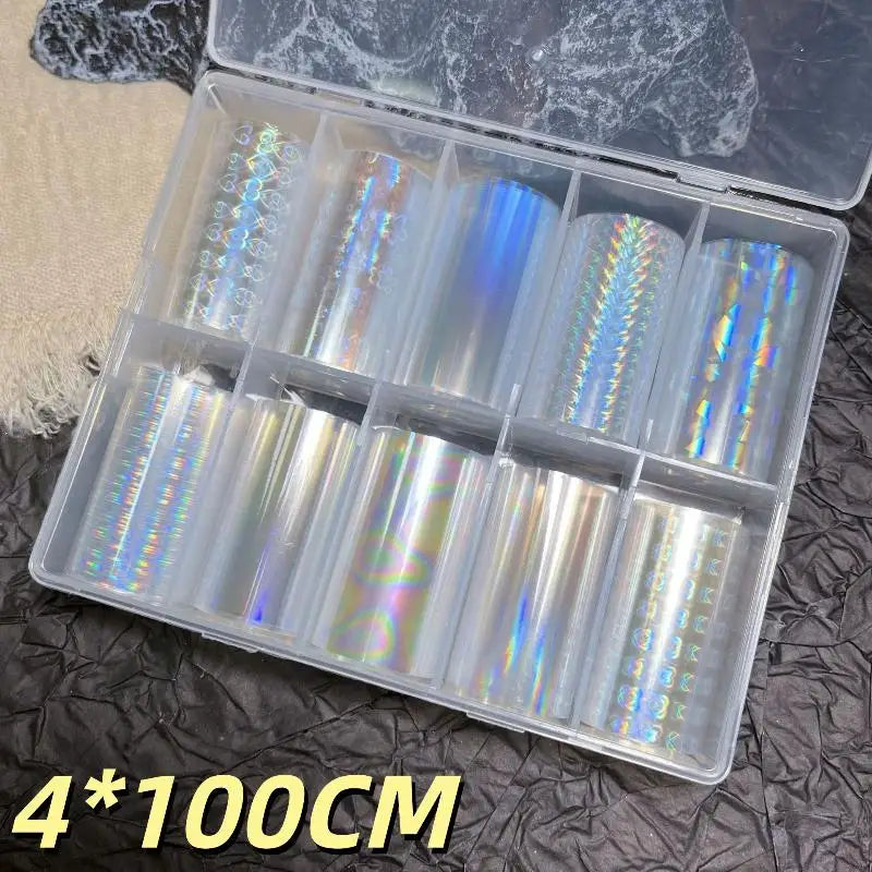10 Patterns Metallic Nail Foil Transfer Paper Stickers DIY Manicure Qme A14
