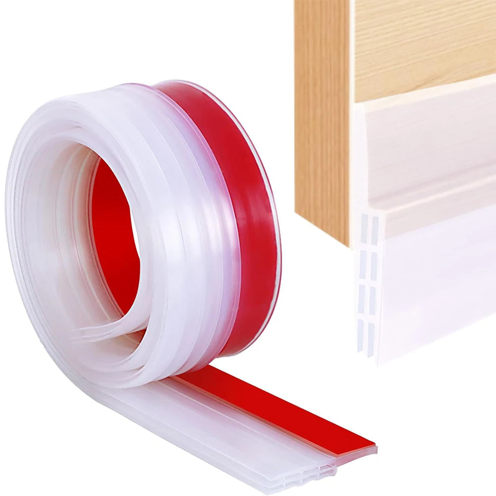 1m Porous Windproof Sealing Strip Adjustable Soundproof Anti-Cold Gap Door Bottom Weather Strip Flexible Self Adhesive Strip Qme Transparent 4pcs(cheaper)
