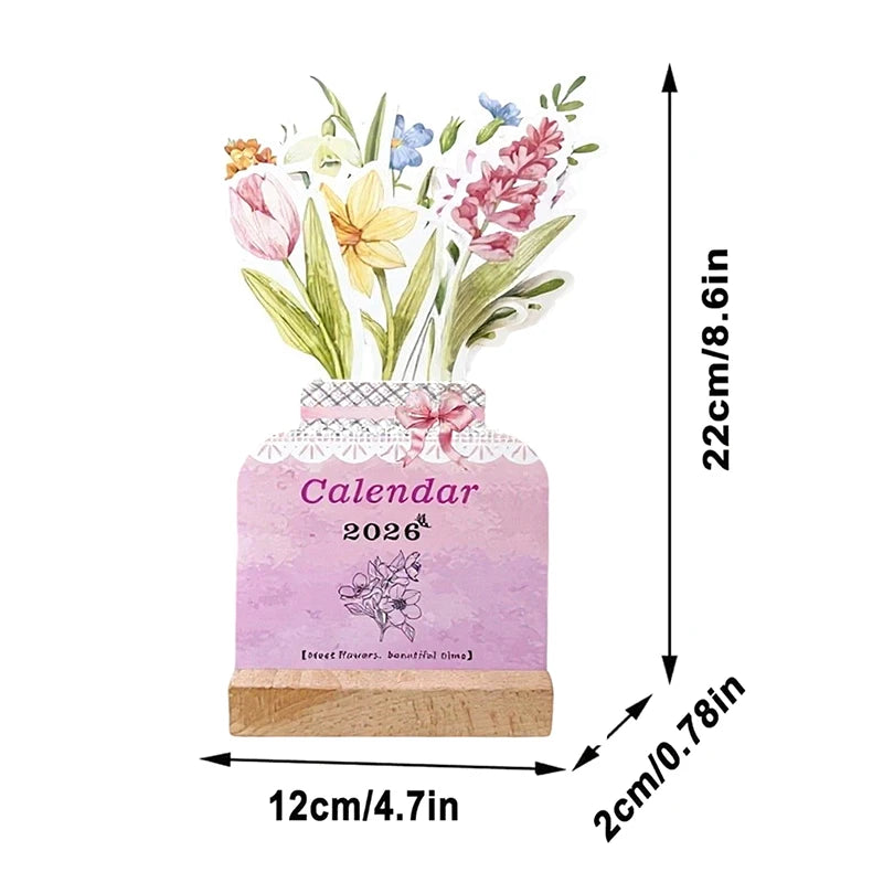 2026 Bloomy Flowers Mini Calendar Vase-like Desktop Monthly Planner Qme