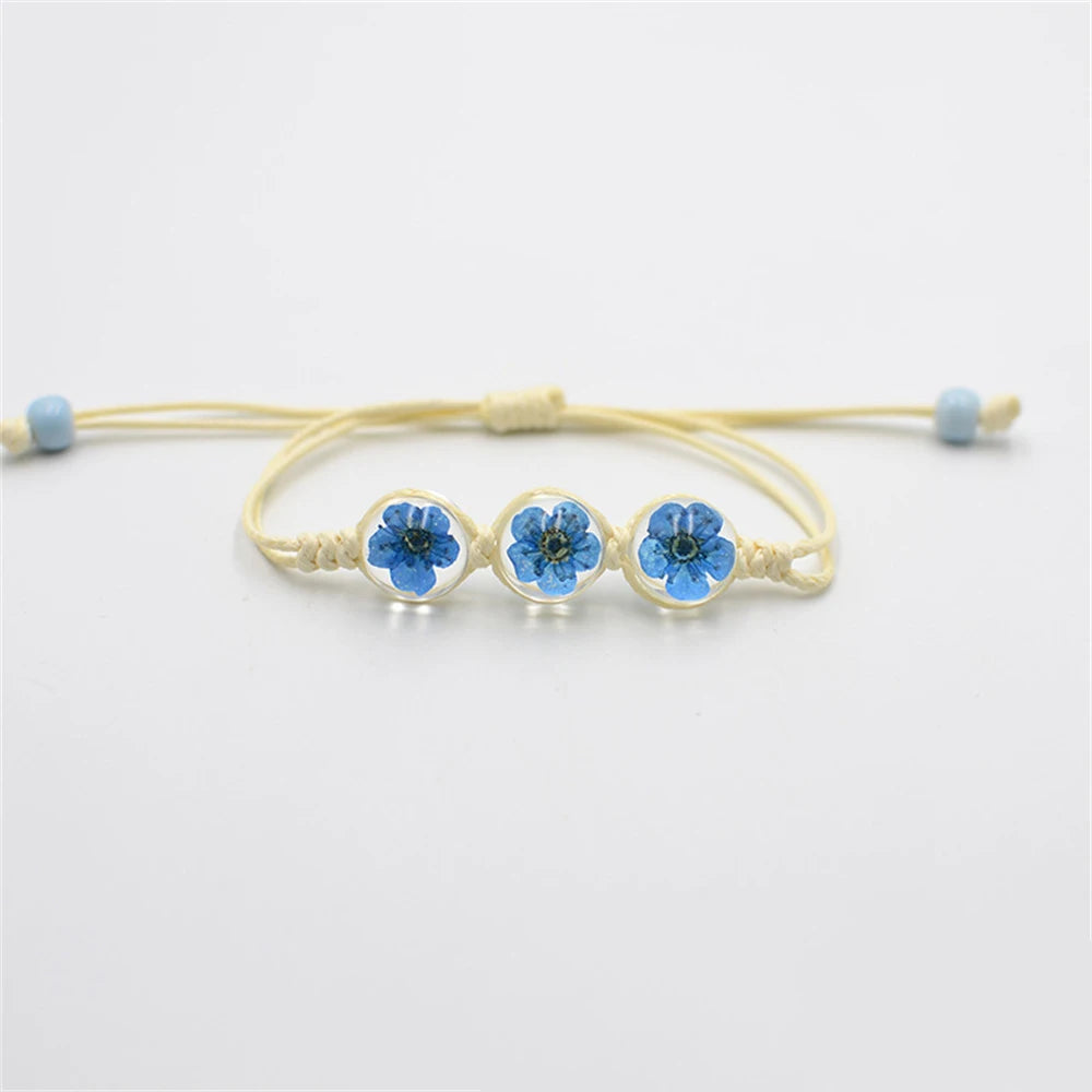 b22 Glass Ball Dried Cherry Blossoms Hand-made Dried Flower Charm Bracelets Multiple options Gifts Natural Flower Weave Jewelry Qme Deep Blue