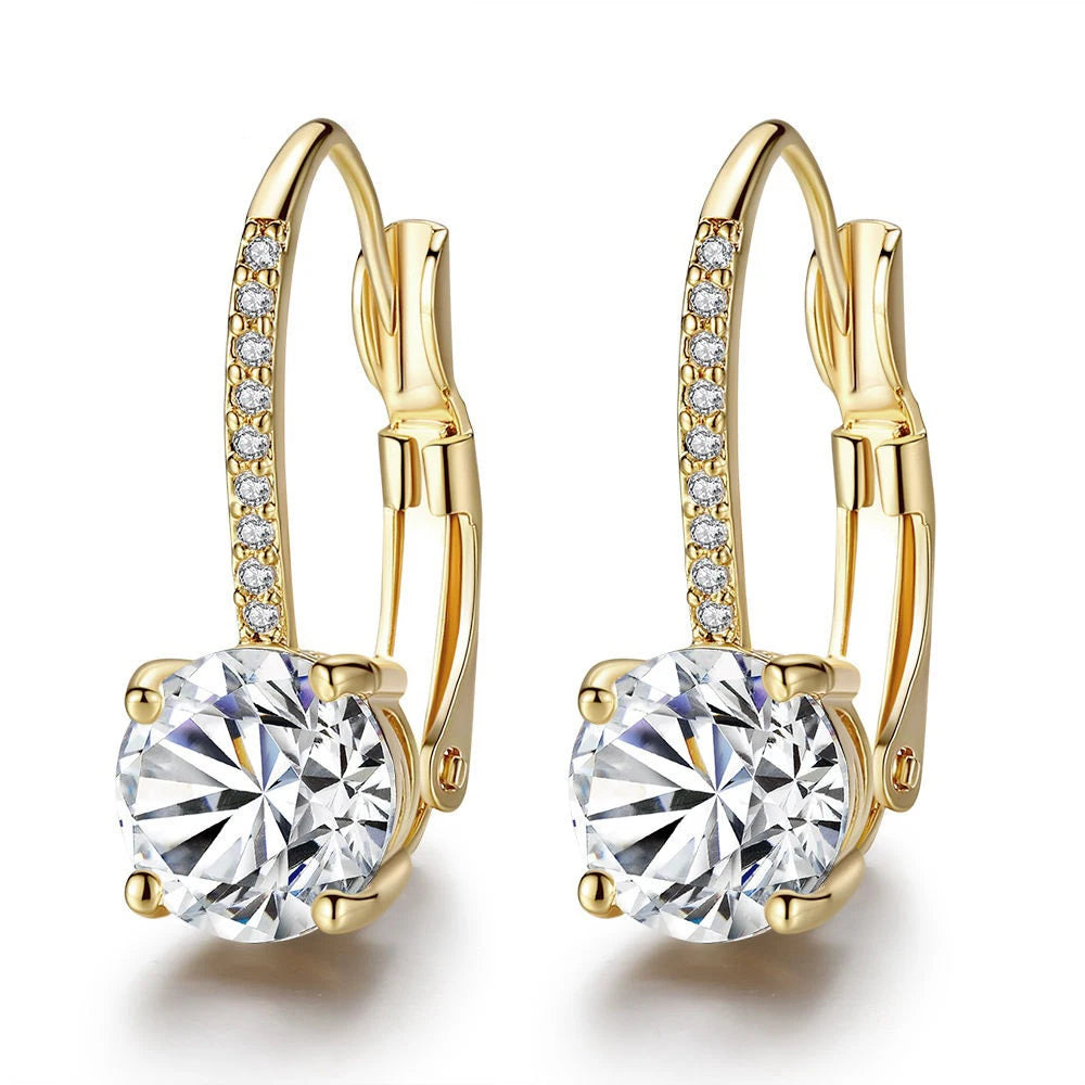 Exquisite Bright Crystal Gold Color 925 Sterling Silver Color Earrings Fashion CZ Rhinestone Jewelry For Women Wholesale Brincos Qme