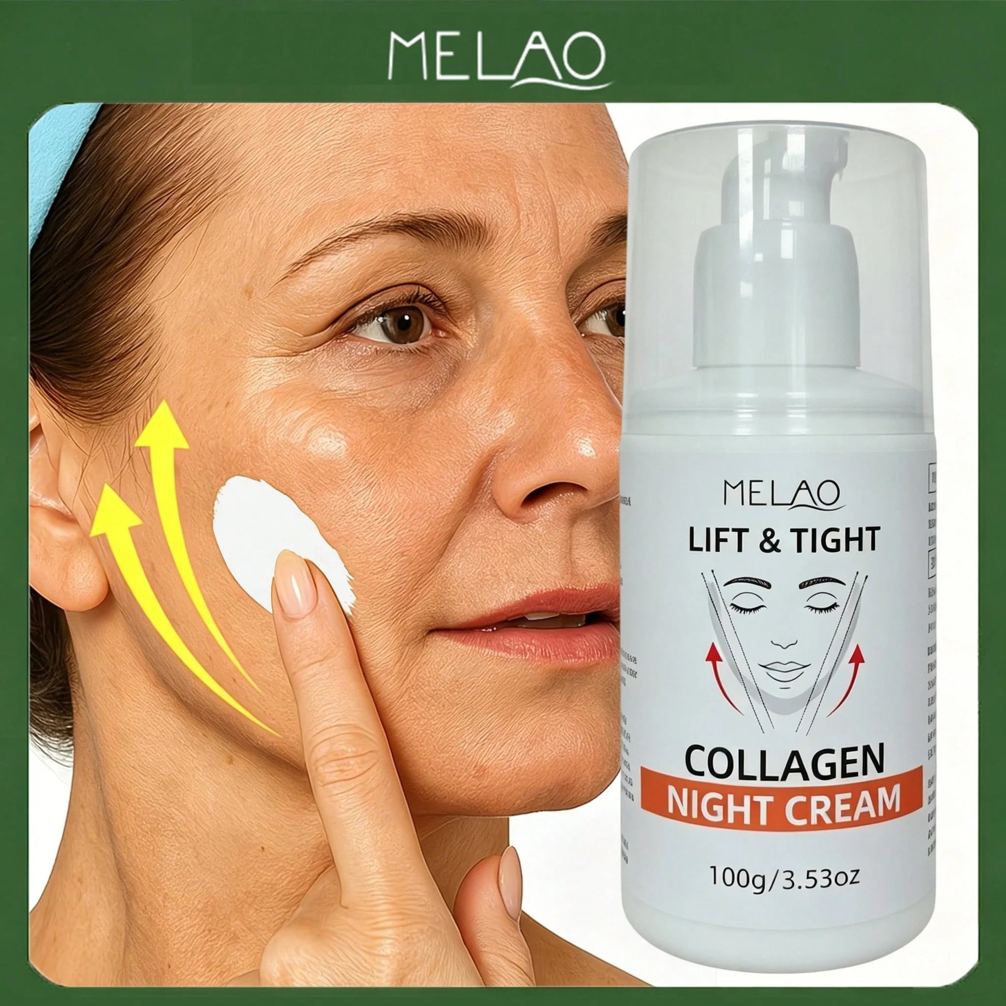 MELAO Lift & Tight Collagen Night Cream, Facial Moisturizer, Lifting Tightening Face Cream to Reduce Sagging & Smooth Wrinkles Qme