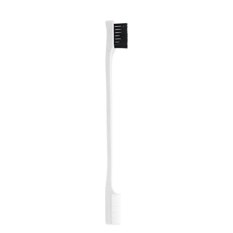 Hair Anti-static Edge Brush Comb 2-in-1 Double-sided Edge Control Brush Hair Styling Tool with Comb,Special for Real Hair Wigs Qme White