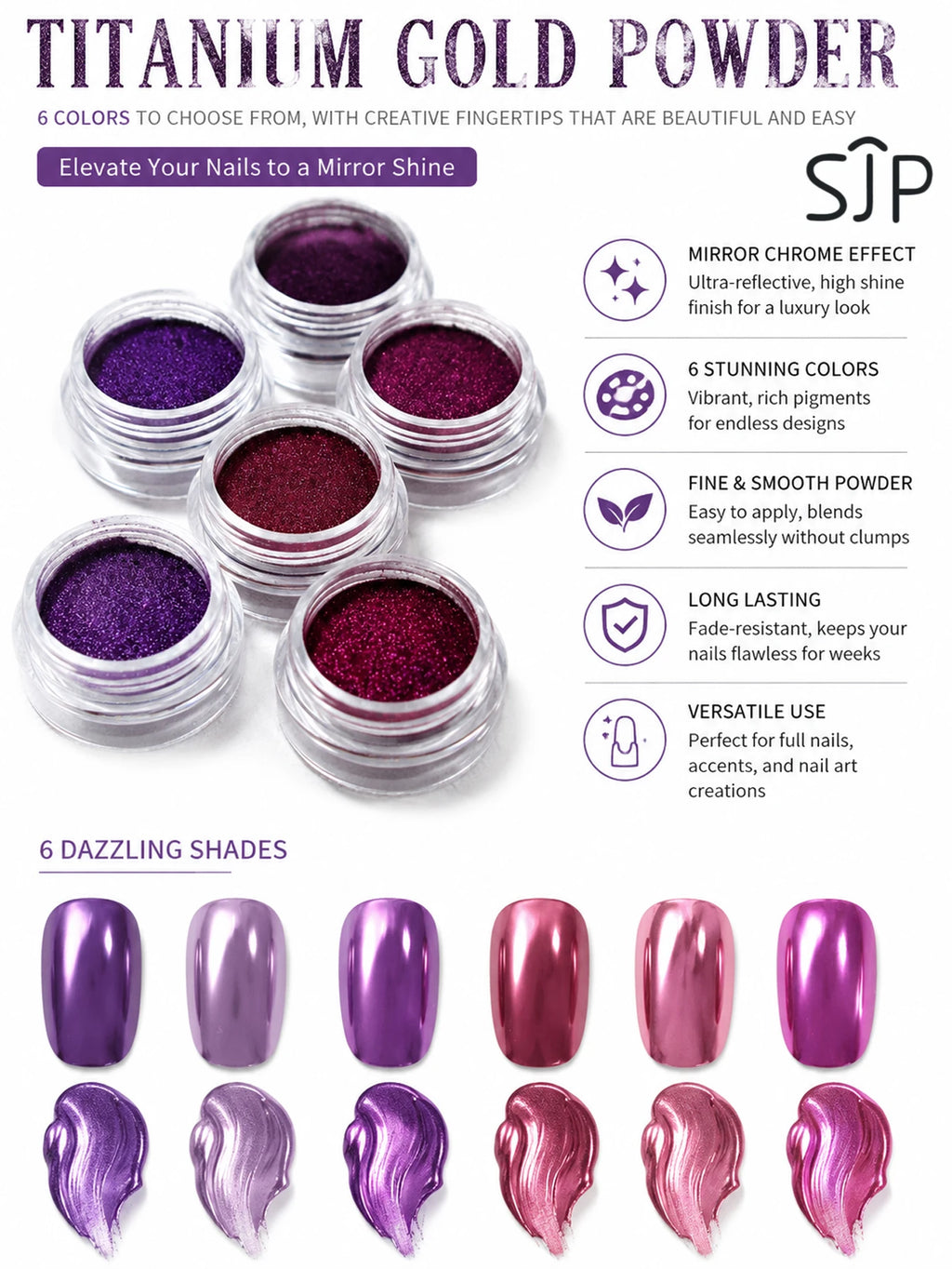 6-piece Electric Purple Series Nail Mirror Magic Powder Chrome-plated Qme