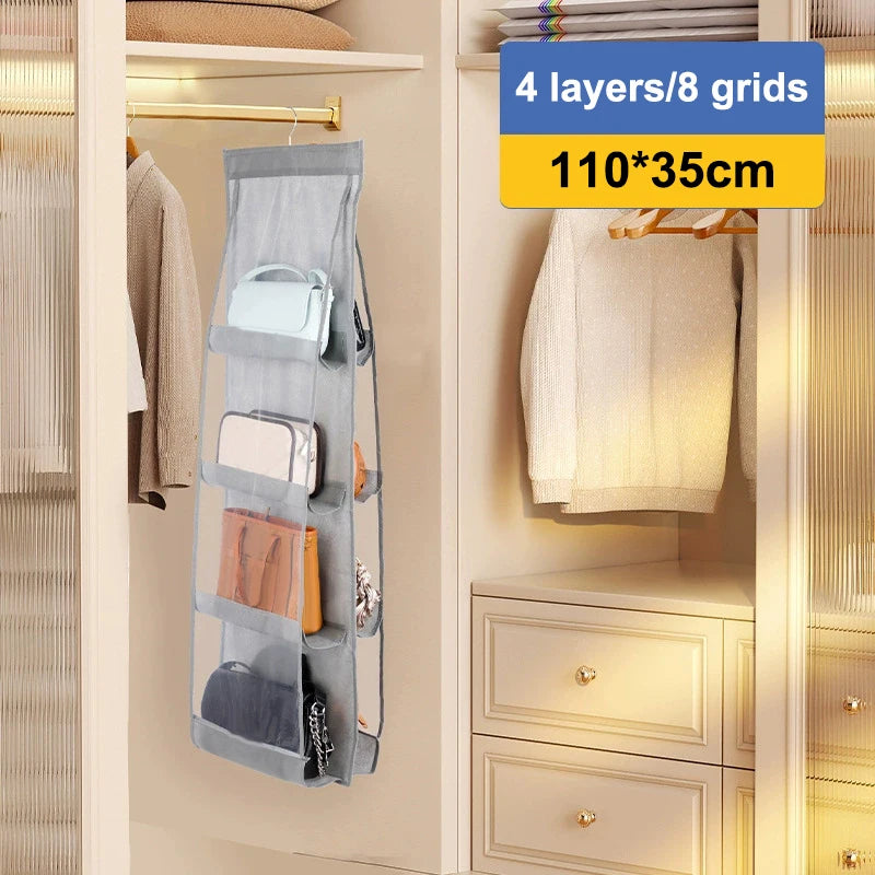 Oxford Cloth Handbag Storage Bag Family Closet Bedroom Black Hanging Qme Gray 8 grids