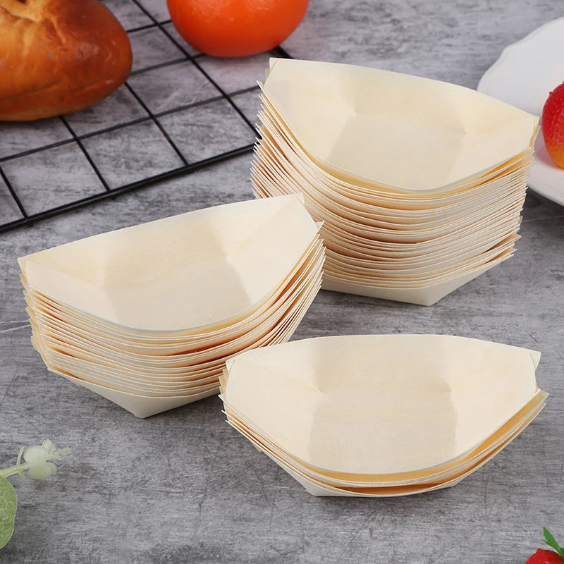 Disposable Sushi Serving Trays Boat Plates Wood Boats Salad Dessert Qme