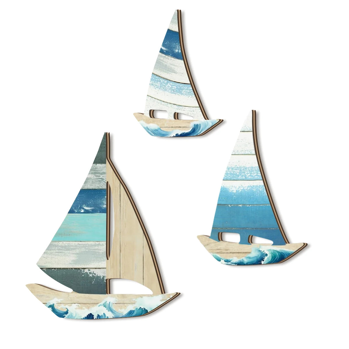 1 set of 2D blue ocean style sailboat wooden wall decoration, seaside vacation style farmhouse wall decoration, home decoration Qme